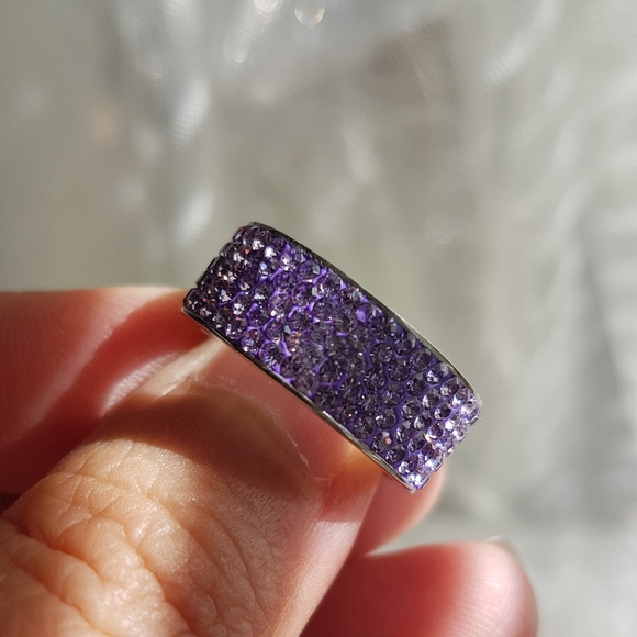 Swarovski Elements Stainless Steel Amethyst Purple Pave Contemporary Band NEW - Picture 5 of 6